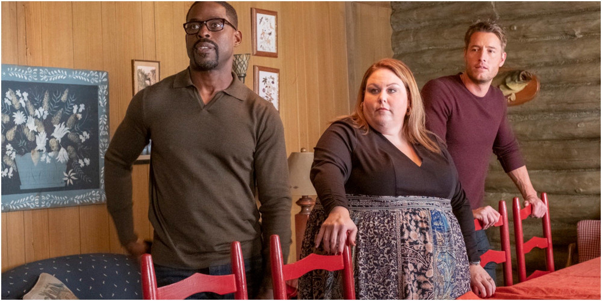 Sterling K. Brown, Chrissy Metz and Justin Hartley on the set of This Is Us season 6.