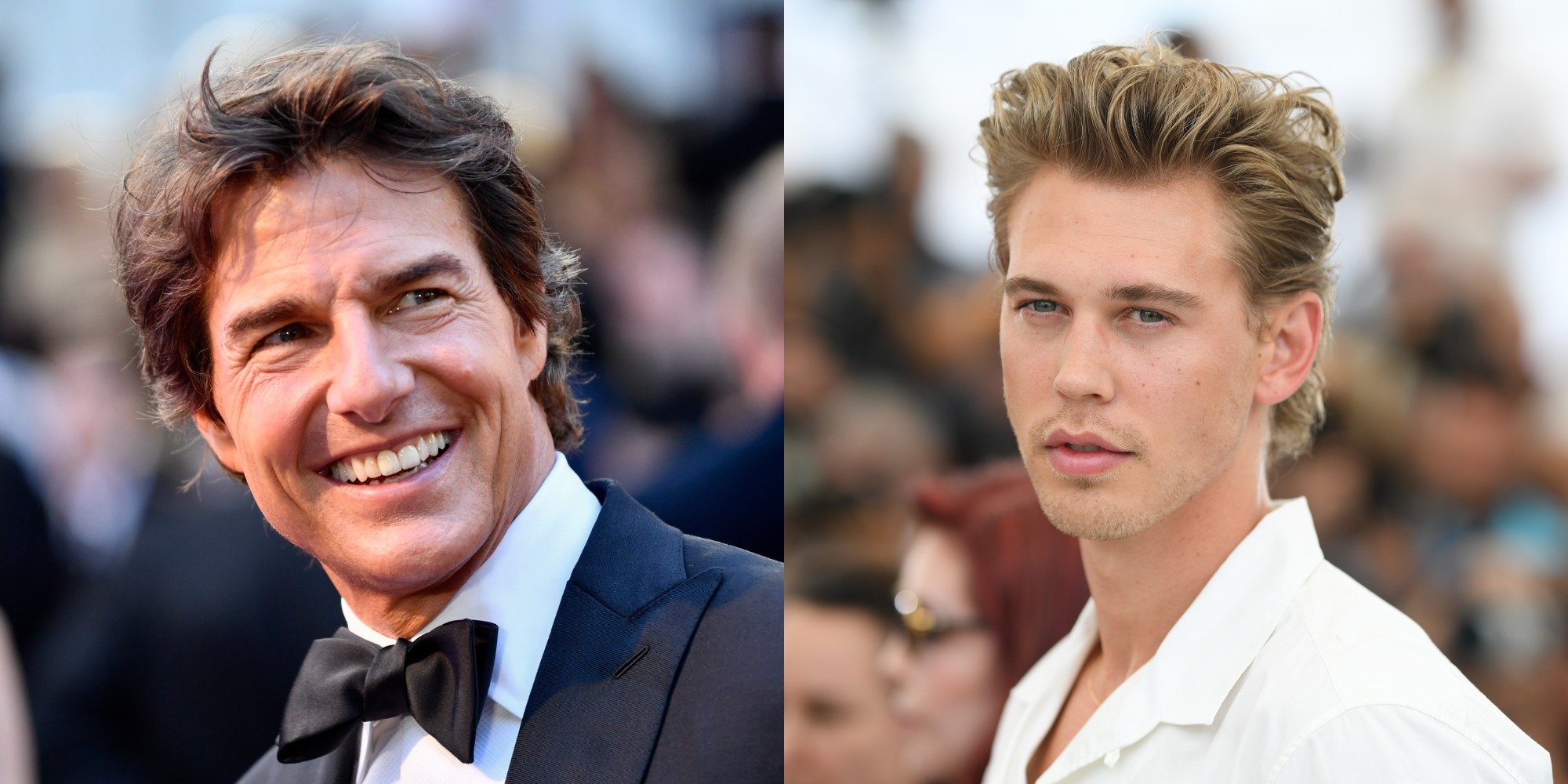 Tom Cruise and Austin Butler pictured in side-by-side images as they promote 'Top Gun: Maverick' and 'Elvis.'