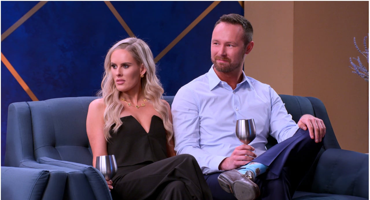 Alexis Maloney and Hunter Parr sitting next to each other during 'The Ultimatum: Marry or Move On' reunion