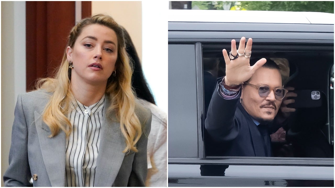 Amber Heard (left) and Johnny Depp during their 2022 defamation trial in Virginia. Heard's spokesperson blasted Depp for missing the verdict, but he wasn't required to be there.