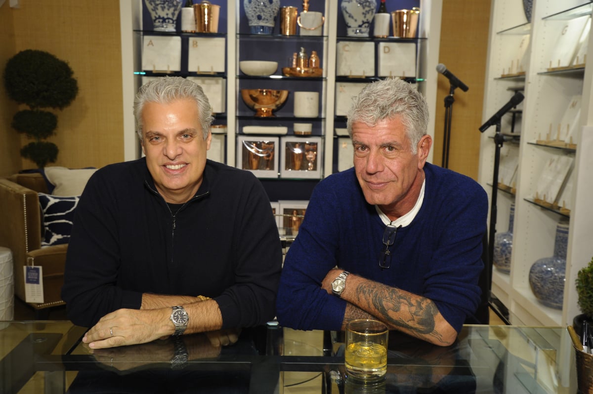 Anthony Bourdain and Eric Ripert present their new Good & Evil dark chocolate bar as they attend Hey New York: Meet Anthony Bourdain + Eric Ripert at Williams-Sonoma Columbus Circle on December 2, 2016 in New York City