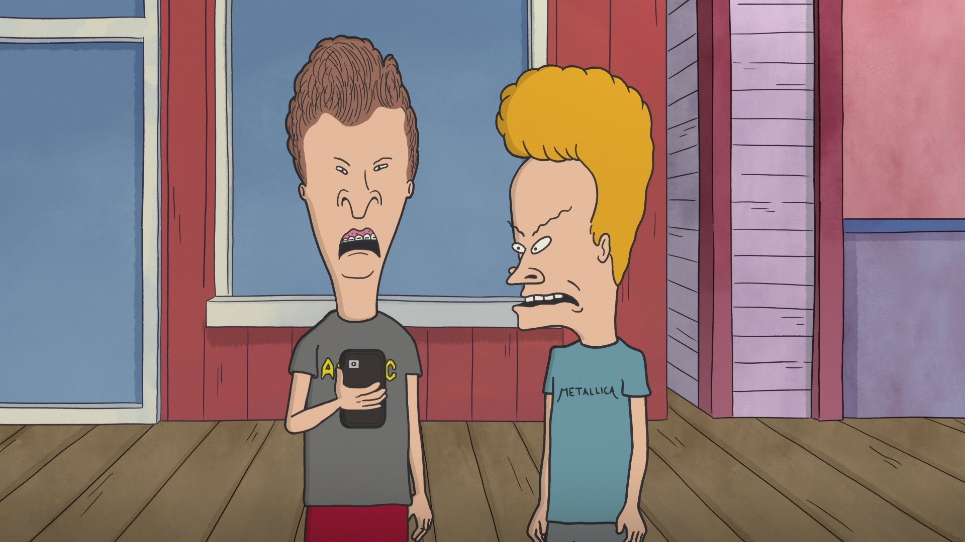 Beavis and Butt-Head look confused by a smartphone since they come from the '90s and reacted to the '80s