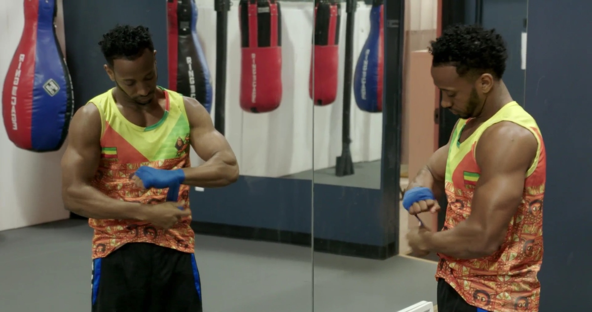 Biniyam 'Babycool' Shibre getting ready to do MMA fighting at a gym in Princeton, New Jersey on '90 Day Fiancé' Season 9 on TLC.