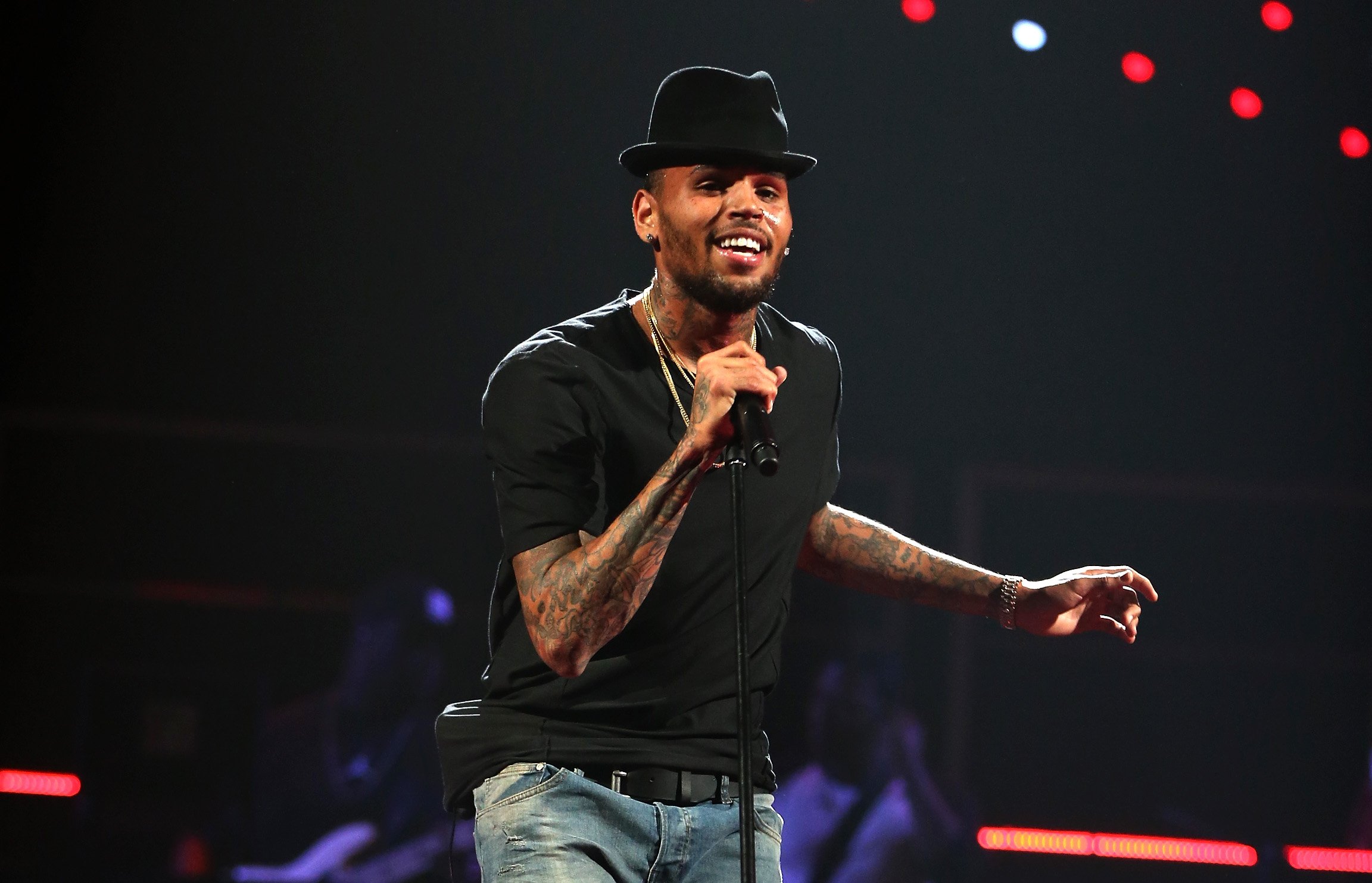 Singer Chris Brown performs onstage during the iHeartRadio Music Festival