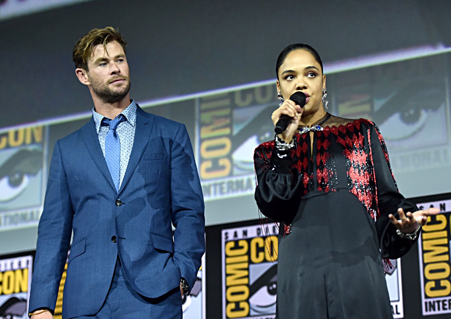 Chris Hemsworth and Tessa Thompson at the San Diego Comic-Con International for 'Thor: Love and Thunder'