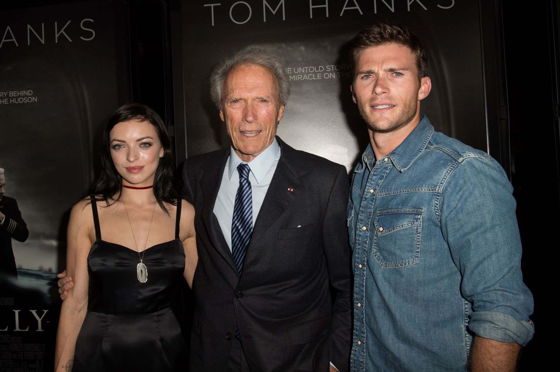 (L to R) Francesca Eastwood, Clint Eastwood, and Scott Eastwood attending a screening of 'Sully' in Los Angeles, California