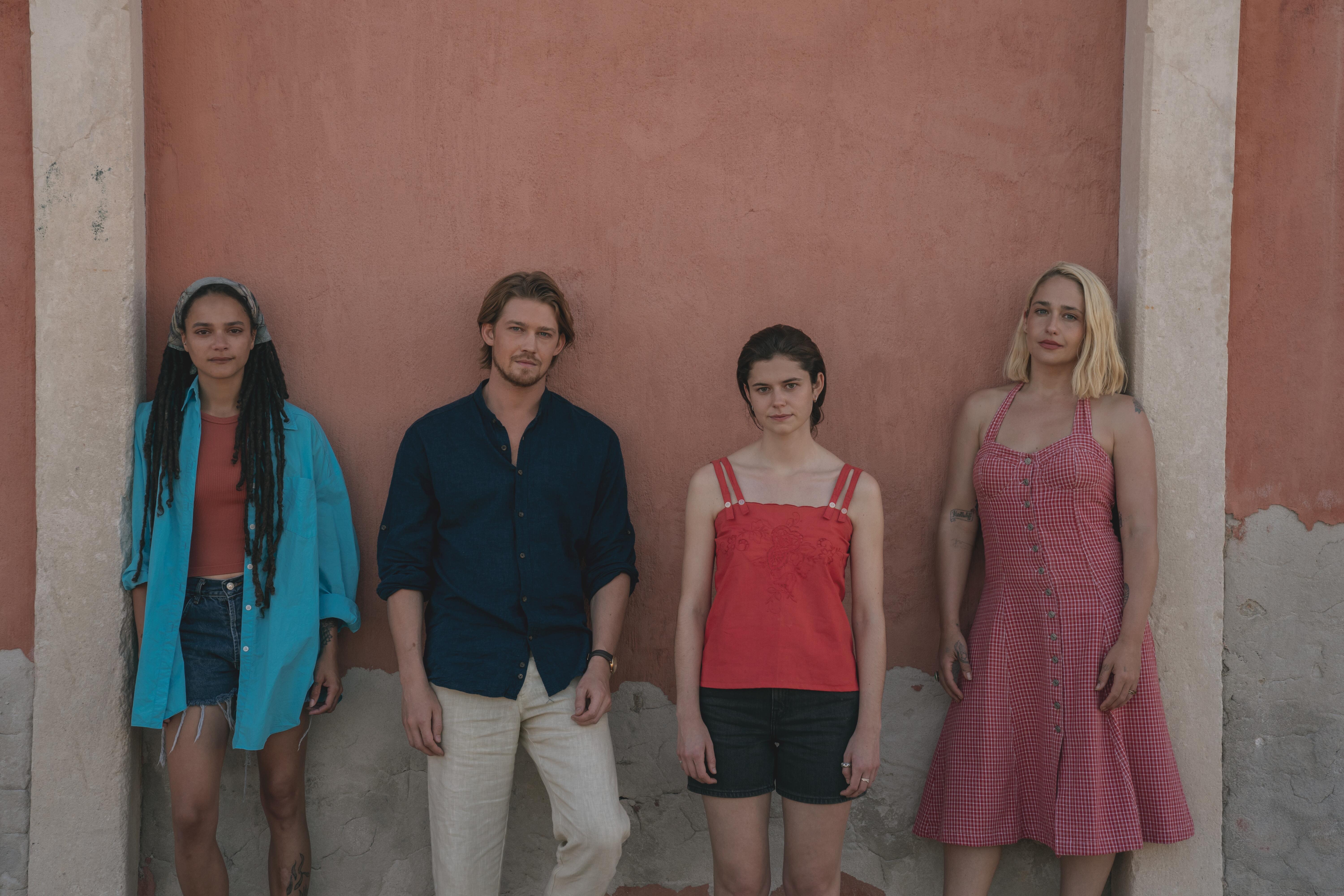 Sasha Lane as Bobbi, Joe Alwyn as Nick, Alison Oliver as Frances and Jemima Kirke as Melissa in promotional photos for 'Conversation with Friends'