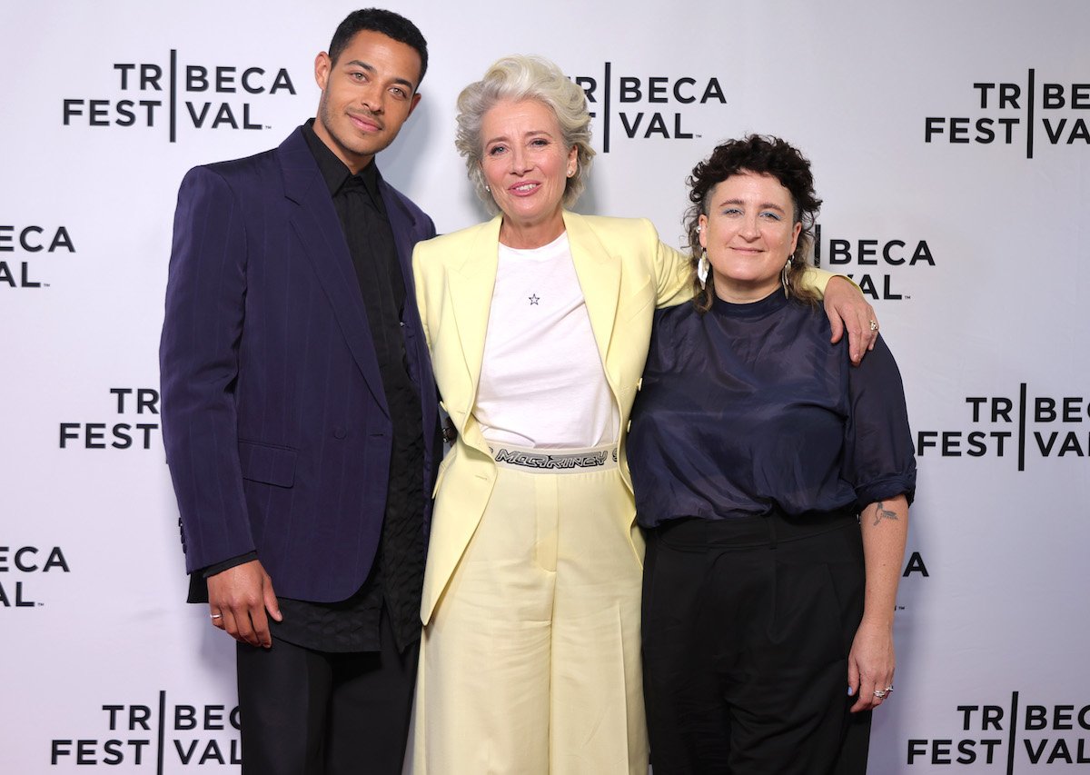 Daryl McCormack, Emma Thompson, and Sophie Hyde pose for photos at the Good Luck To You, Leo Grande premiere during the 2022 Tribeca Film Festival