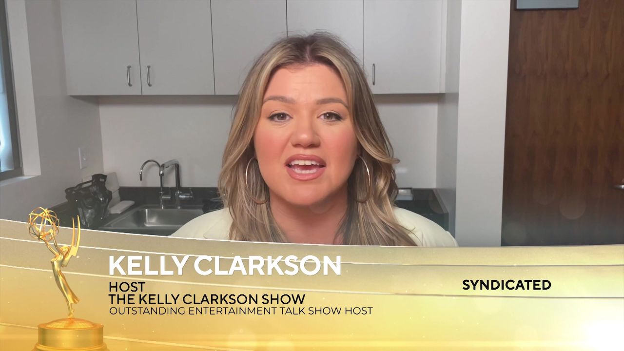Daytime Emmys 2022 winner, Kelly Clarkson, accepts the Emmy for Outstanding