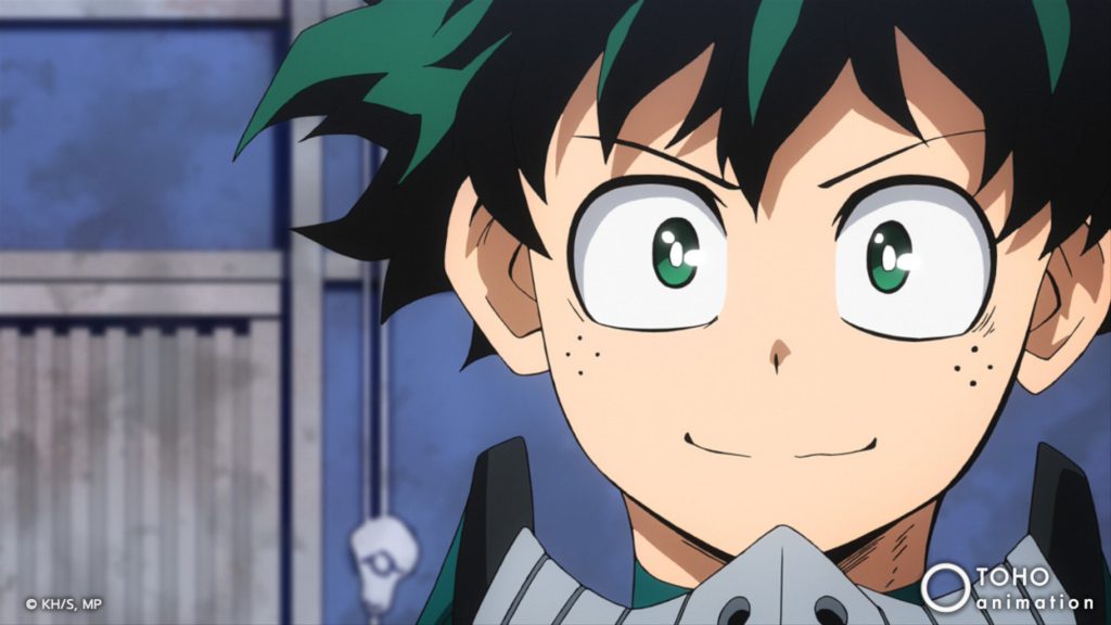 Izuku Midoriya in 'My Hero Academia,' which dropped a trailer for season 6. His hair is green and he's smiling.