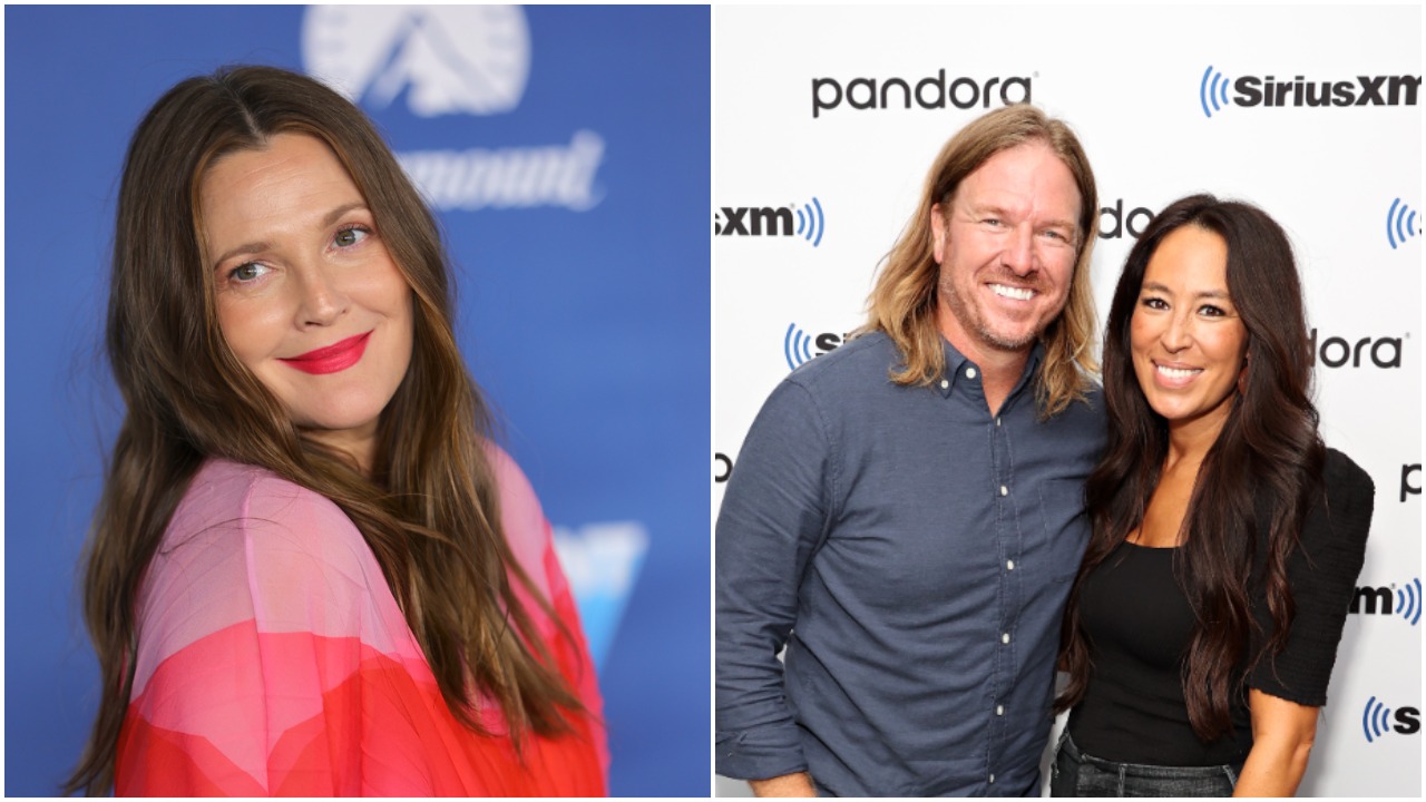 A photo of Drew Barrymore next to a photo of Chip and Joanna Gaines