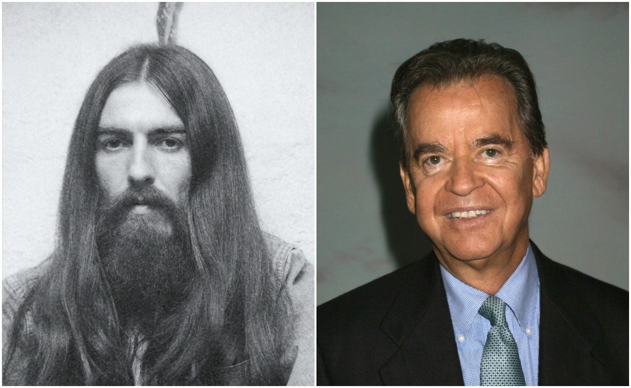 George Harrison in 1971 and Dick Clark attending the announcement of nominations for the 31st Annual American Music Awards in 2003.