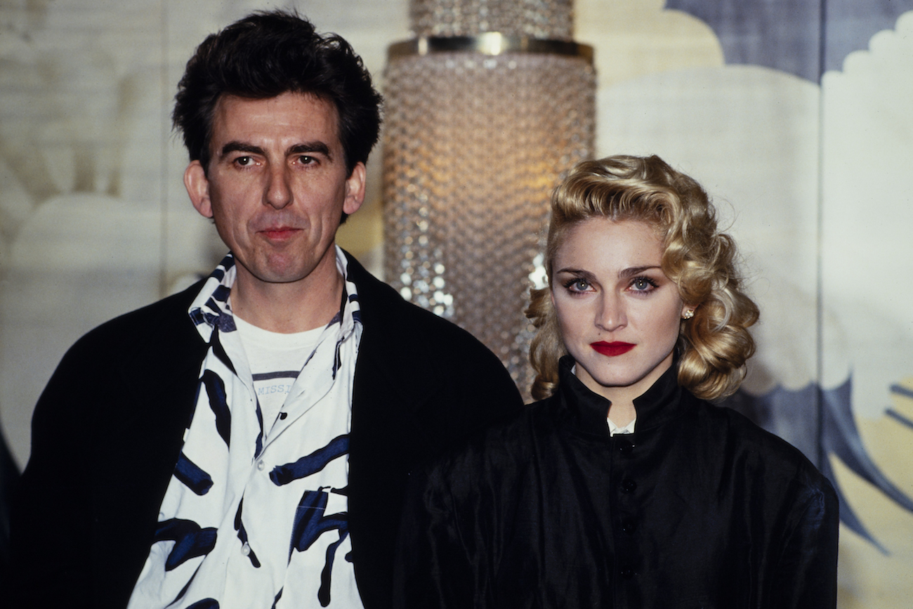 George Harrison and Madonna at a press conference for 'Shanghai Surprise' in 1986.