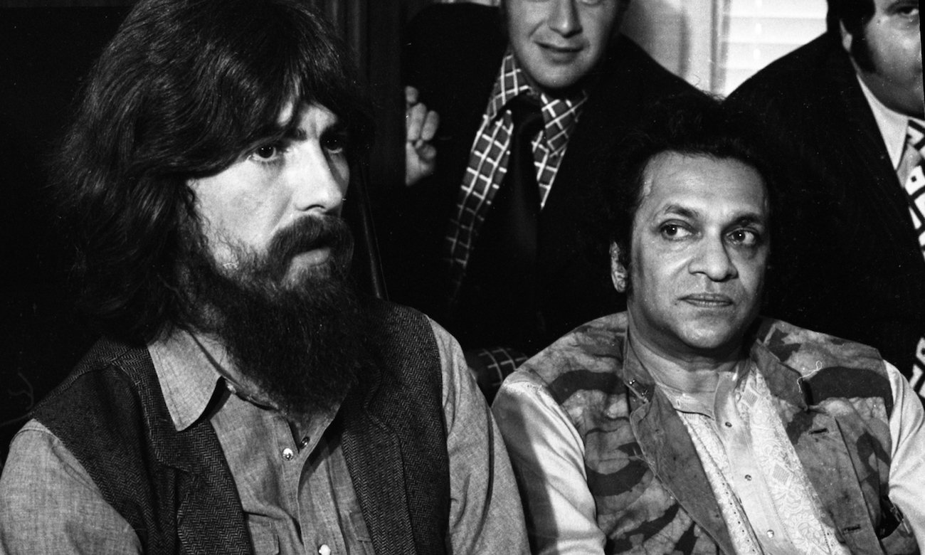 George Harrison and Ravi Shankar at a press conference for the Concert for Bangladesh in 1971.