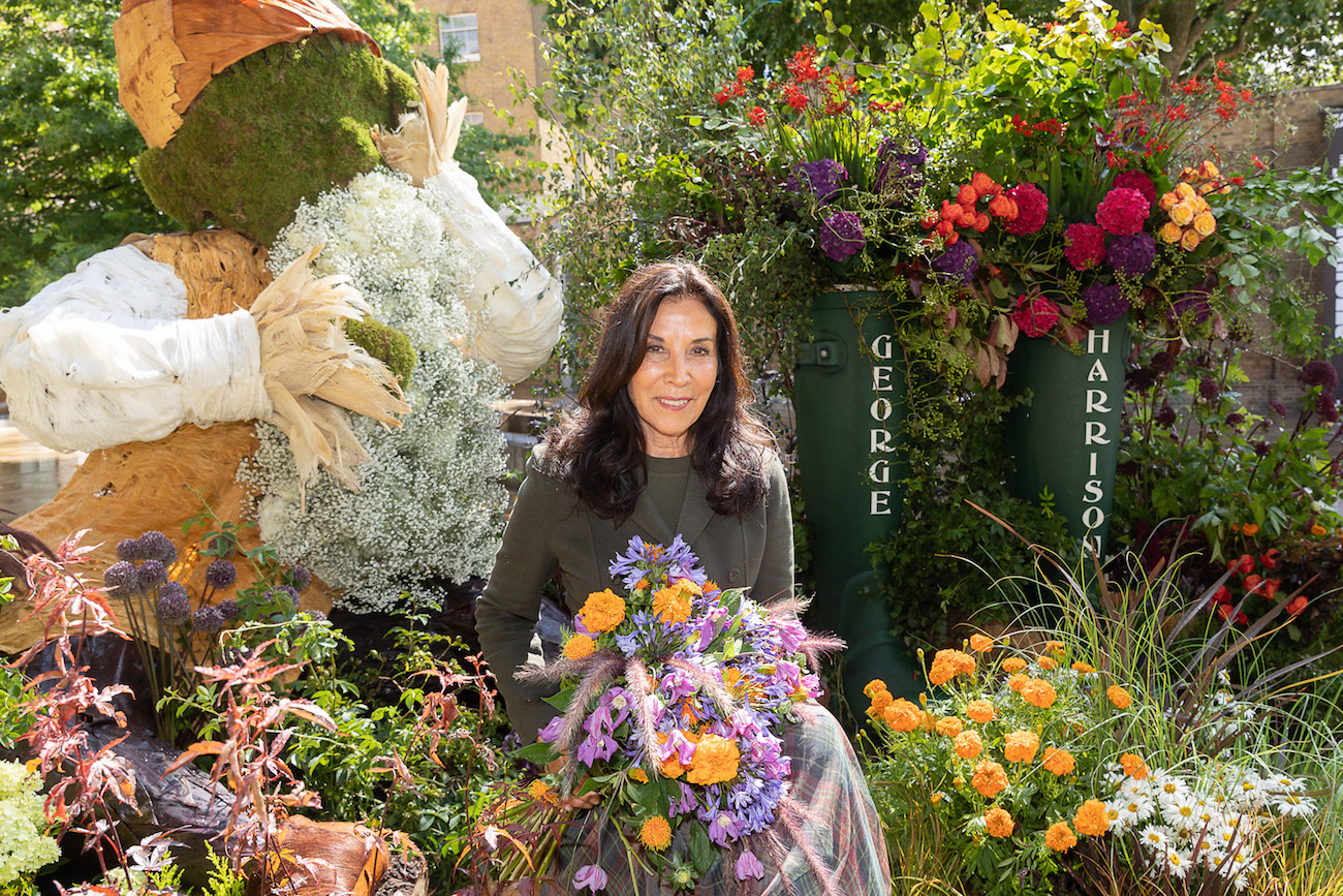 George Harrison's wife Olivia at the 50th anniversary of 'All Things Must Pass' art installation in 2021.