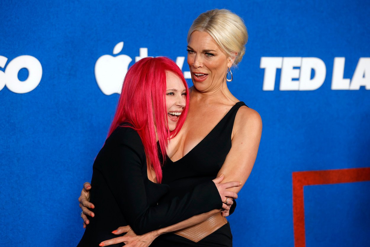 Juno Temple (left) and Hannah Waddingham attend the 'Ted Lasso' Season 2 premiere in 2021. Waddingham and Temple would join a very short list if they repeat as supporting actress nominees at the 2022 Emmys.