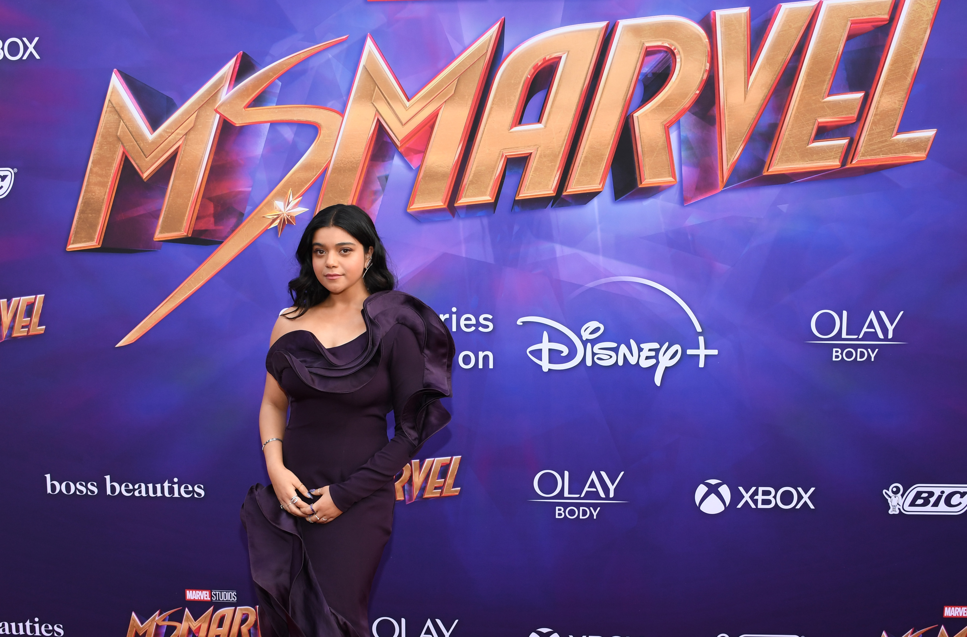 Iman Vellani attends the premiere of the Ms. Marvel series coming to Disney+ at the El Capitan Theatre in California