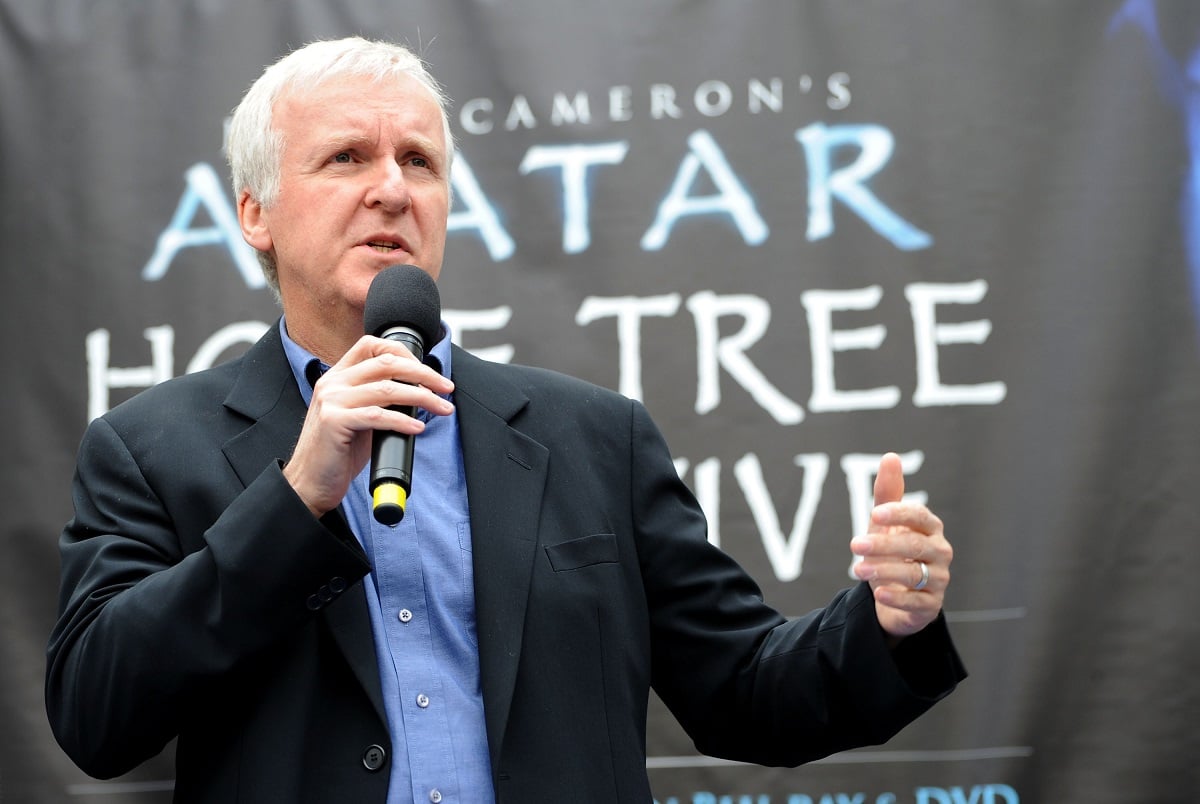 James Cameron speaking into a microphone.