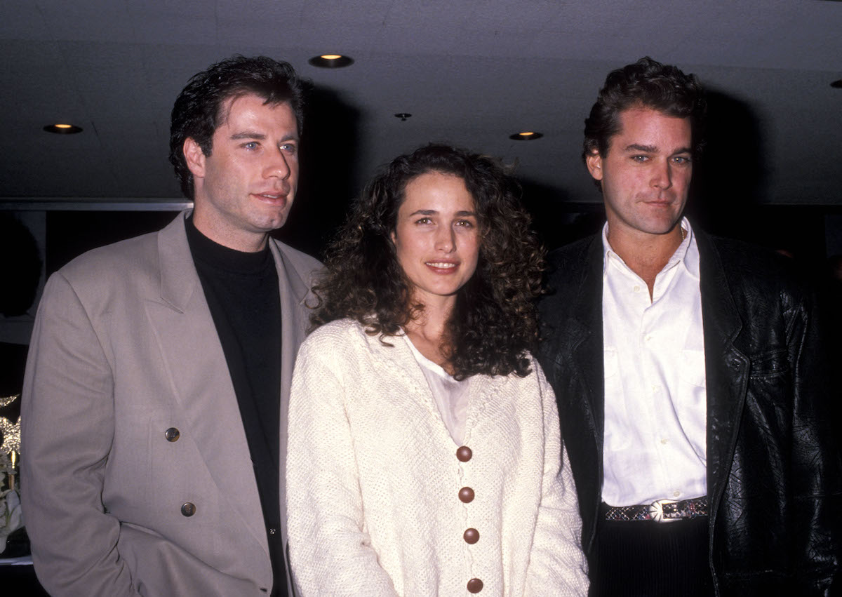 John Travolta, Andie MacDowell, and Ray Liotta attend a 1989 event in New York City