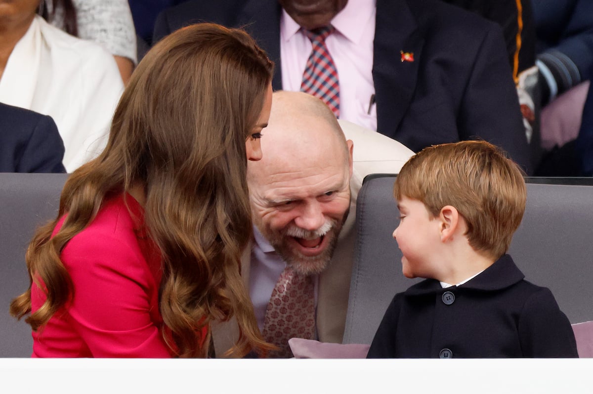 Kate Middleton and Mike Tindall, who credits Prince Louis' jubilee pageant antics to sugar, sit with Prince Louis