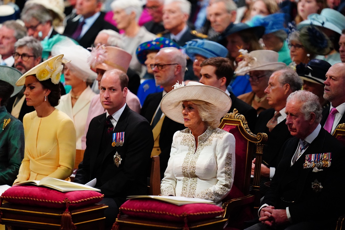 Kate Middleton, Prince William, Camilla Parker Bowles, and Prince Charles seated during the National Service of Thanksgiving at St Paul's Cathedral