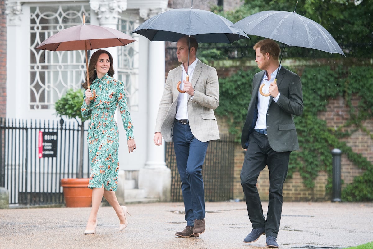 Kate Middleton, who an expert says wants Prince Harry at Prince William's birthday party, walks with Prince Harry and Prince William