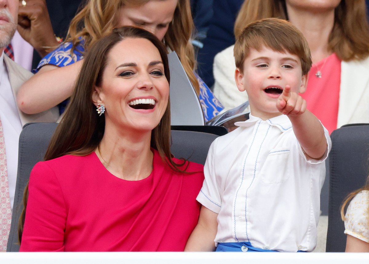 Kate Middleton, who Jo Frost said appeared 'confident' during Prince Louis' pageant antics, smiles as Prince Louis points