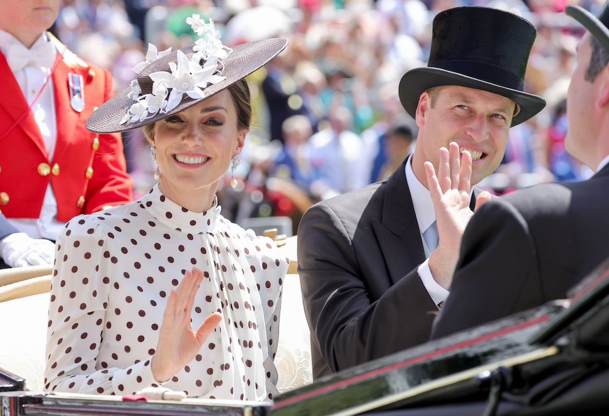 Kate Middleton and Prince William, who Queen Elizabeth II is reportedly throwing a 40th birthday for, smile and wave