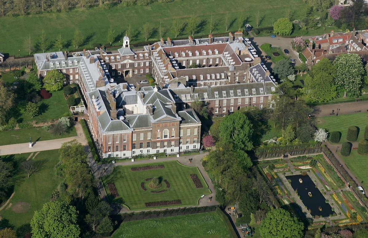 Kensington Palace, where Kate Middleton decorates with inexpensive decor, from an aerial view