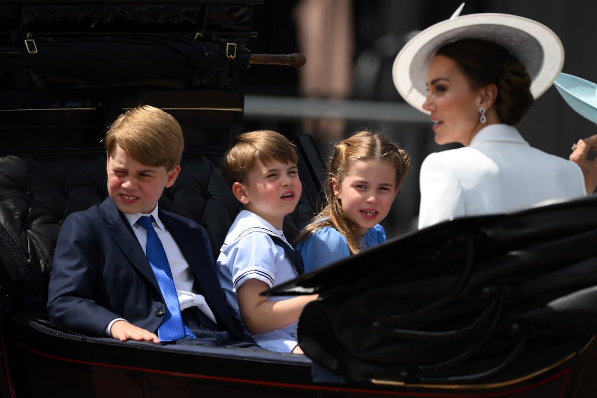 Prince George, Prince Louis, and Princess Charlotte's Trooping the Colour carriage debut with Kate Middleton as they look on