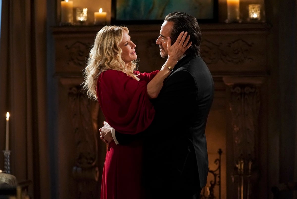 'The Bold and the Beautiful' actors Katherine Kelly Lang and Thorsten Kaye during a romantic scene from the CBS soap opera.