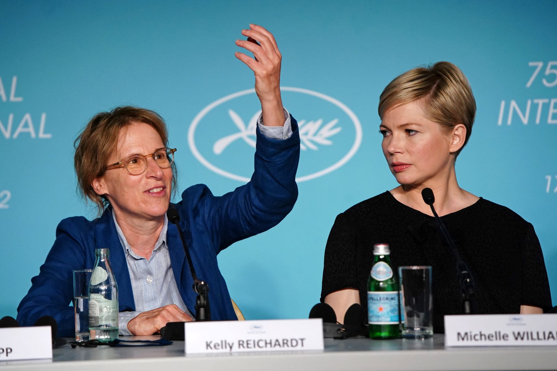 Kelly Reichardt and Michelle Williams at a press conference for 'Showing Up' in Cannes, France