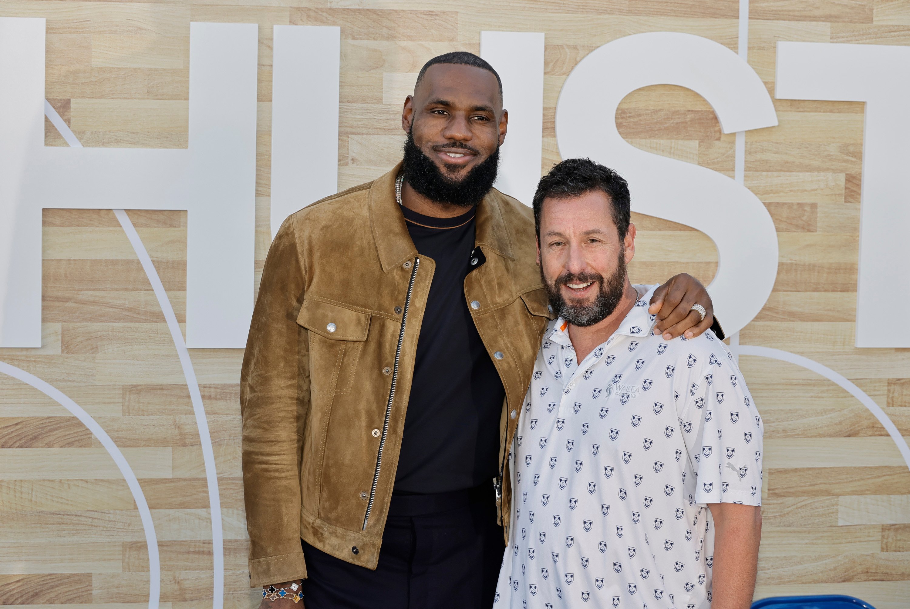Lebron James and Adam Sandler attend the Los Angeles premiere of the Netflix movie Hustle