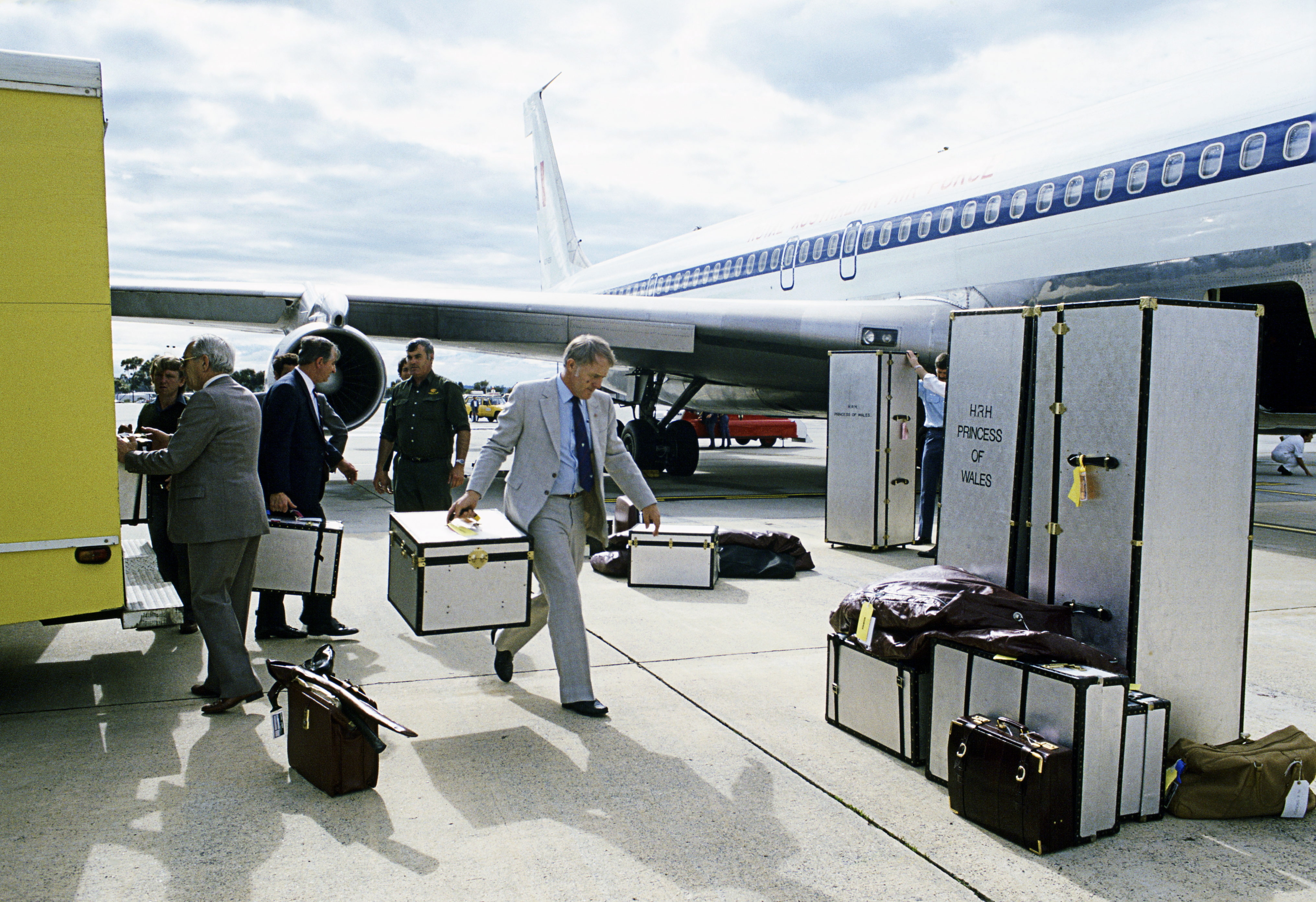 Luggage for Prince Charles being unloaded during a royal tour in Australia