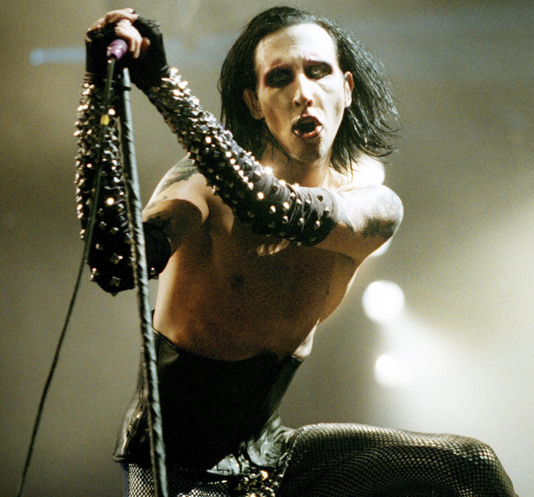 Marilyn Manson with a microphone