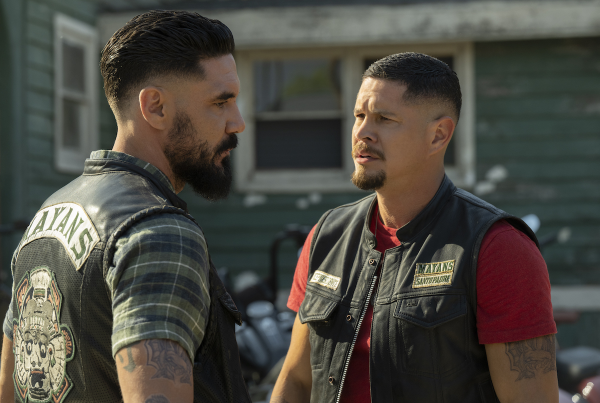 Angel and EZ Reyes speaking outside in 'Mayans MC' Season 4