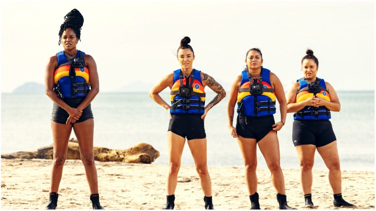 Nia Moore, Kailah Casillas, Sylvia Elsrode, and Veronica Portillo standing next to each other during a daily mission in 'The Challenge: All Stars 3'