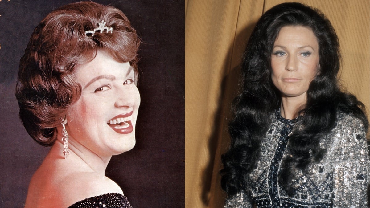 A portrait of Patsy Cline (L) and a picture of Loretta Lynn (R)