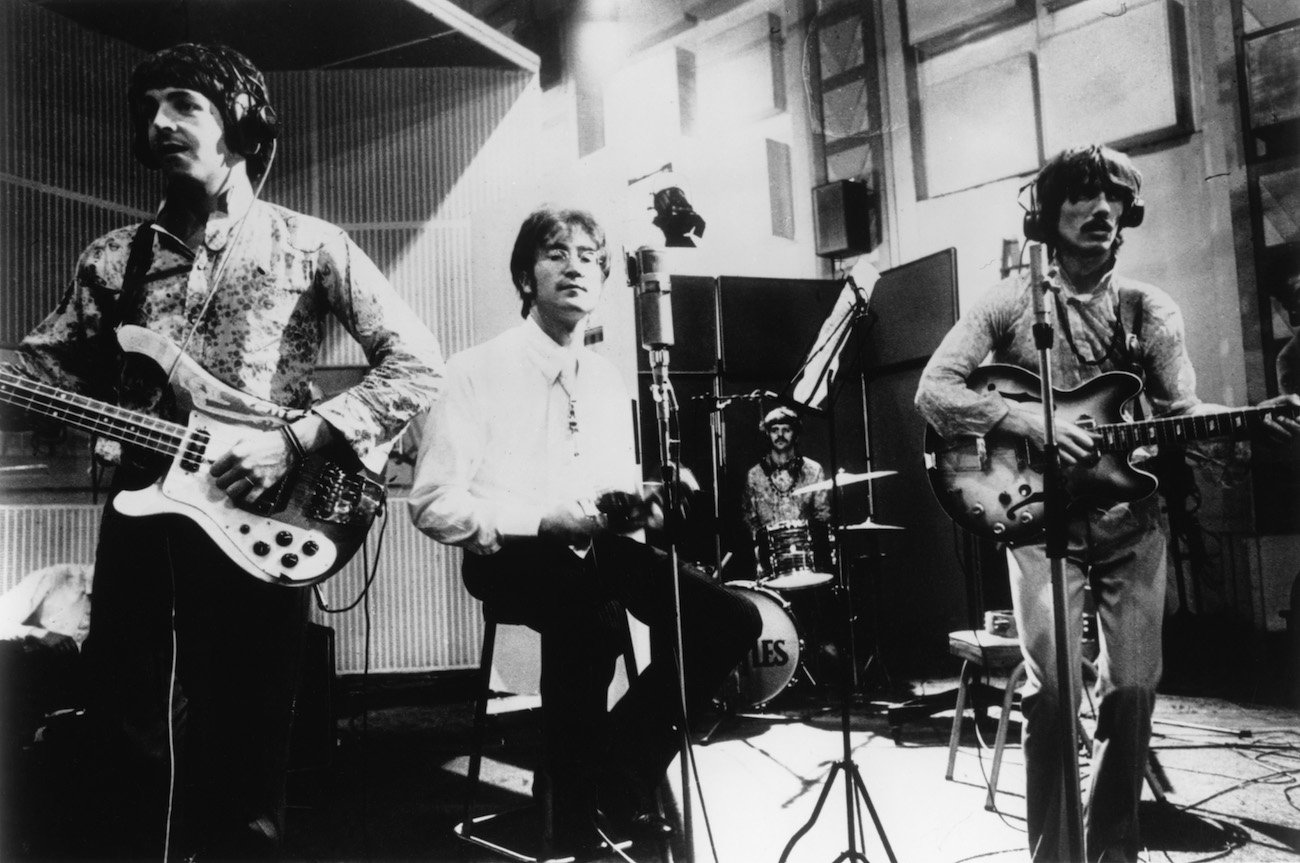 Paul McCartney, John Lennon, Ringo Starr, and George Harrison in the recording studio in 1967.