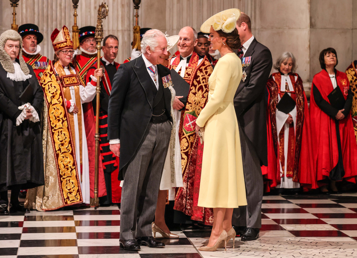 Prince Charles greets Kate Middleton at St Paul's cathedral for the service of thanksgiving for the Platinum Jubilee of Elizabeth II