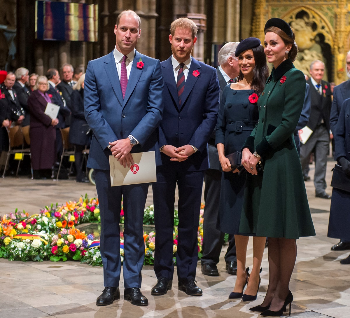 Prince William, Prince Harry, Meghan Markle, and Kate Middleton, who are in a 'photo battle' over their children, attending a service at Westminster Abbey