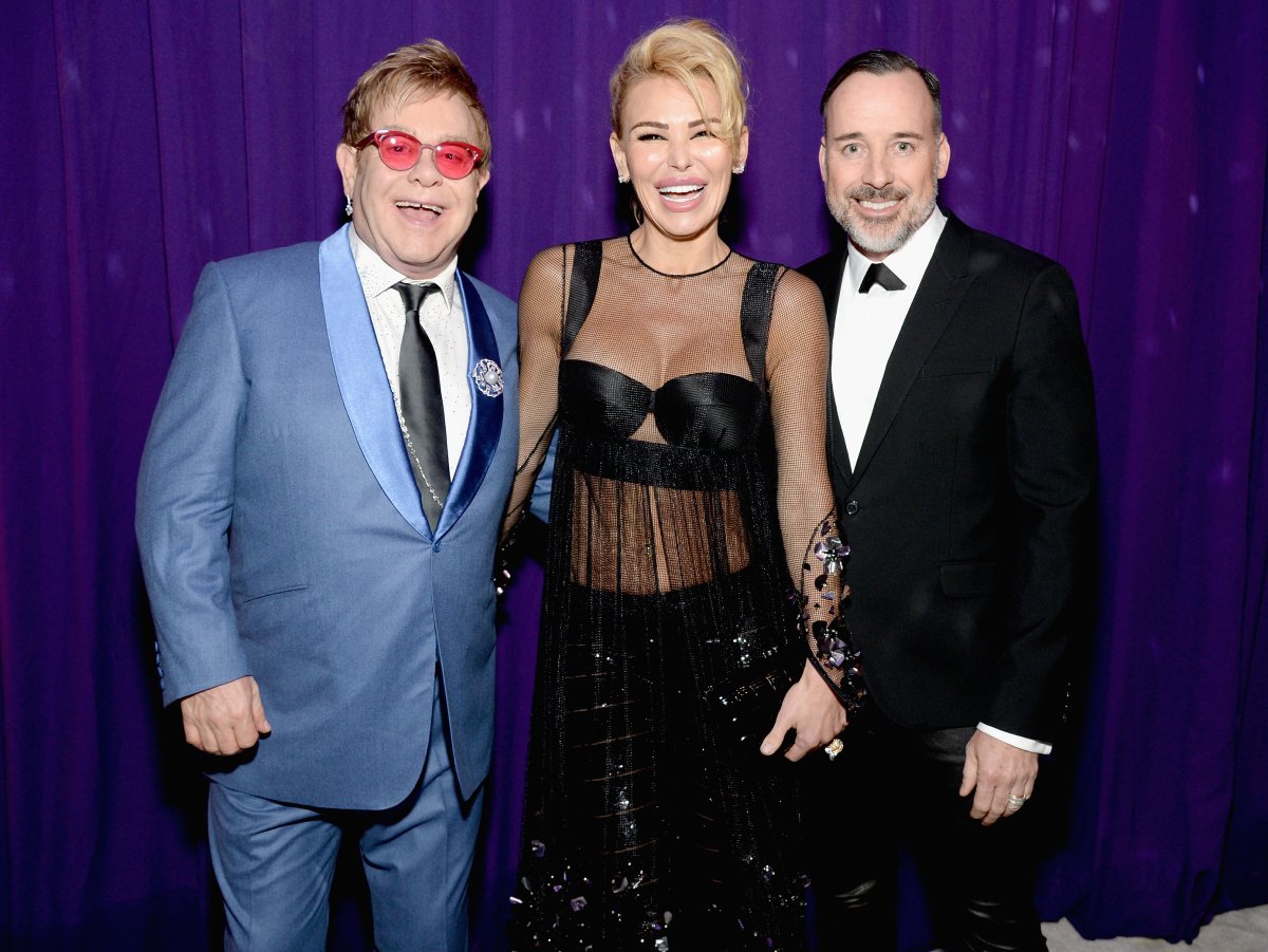 RHOBH Diana Jenkins poses with Elton John and David Furnish at the 23rd Annual Elton John AIDS Foundation Academy Awards Viewing Party on February 22, 2015 in Los Angeles, California