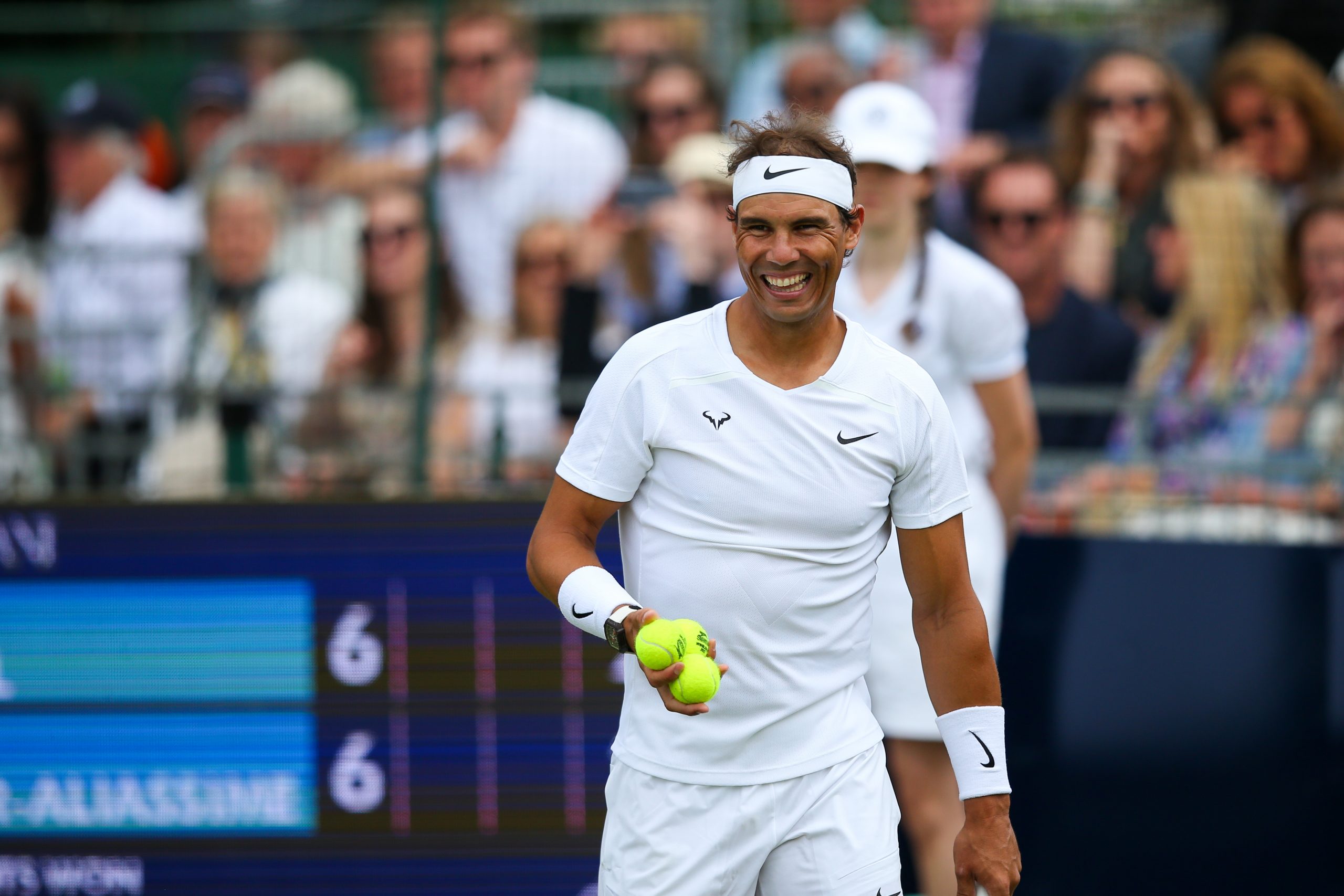 Rafael Nadal, who owns a beachfront mansion in Spain, reacts to his ATP Exho singles match