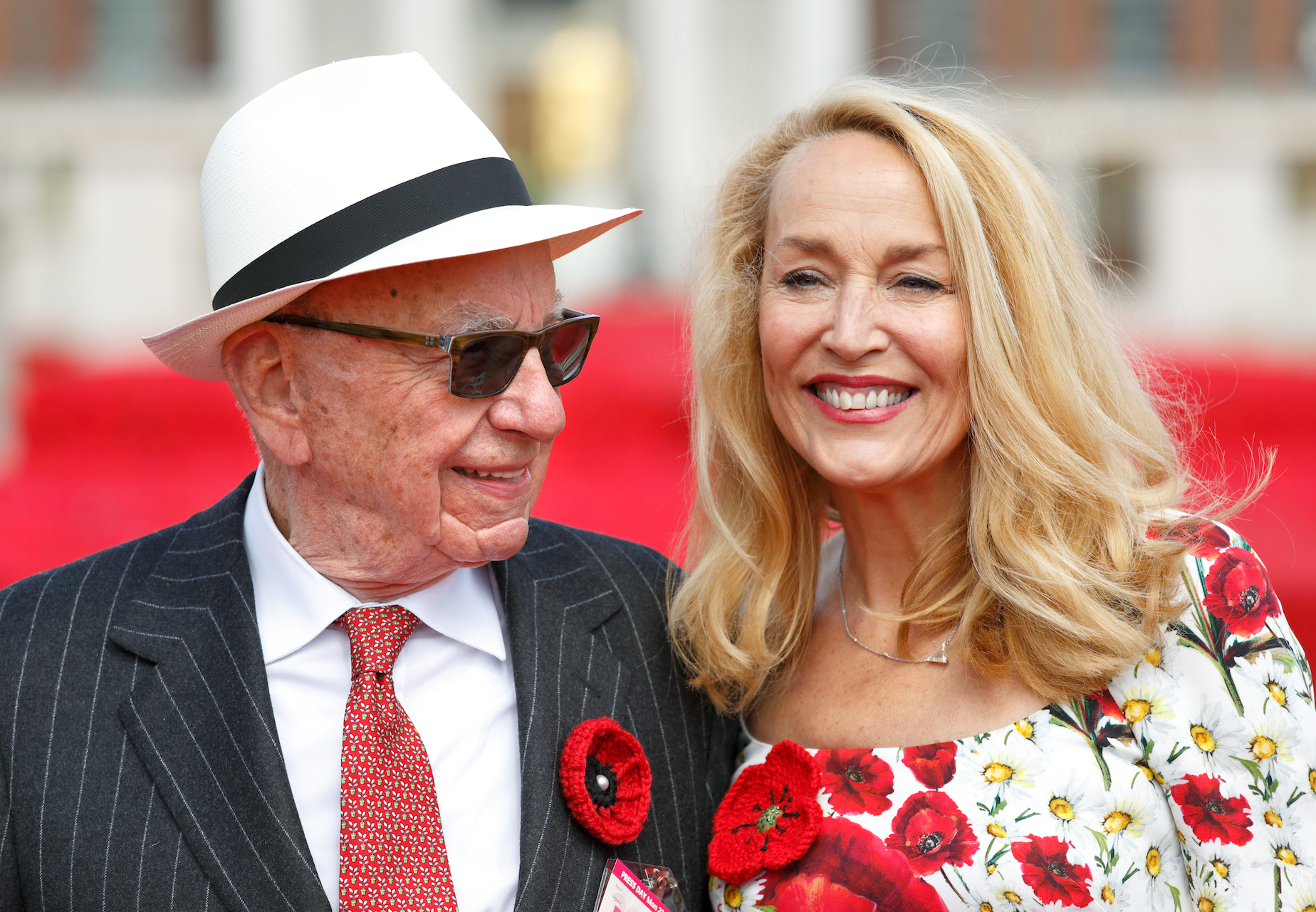Rupert Murdoch and Jerry Hall smiling together at an event in 2016