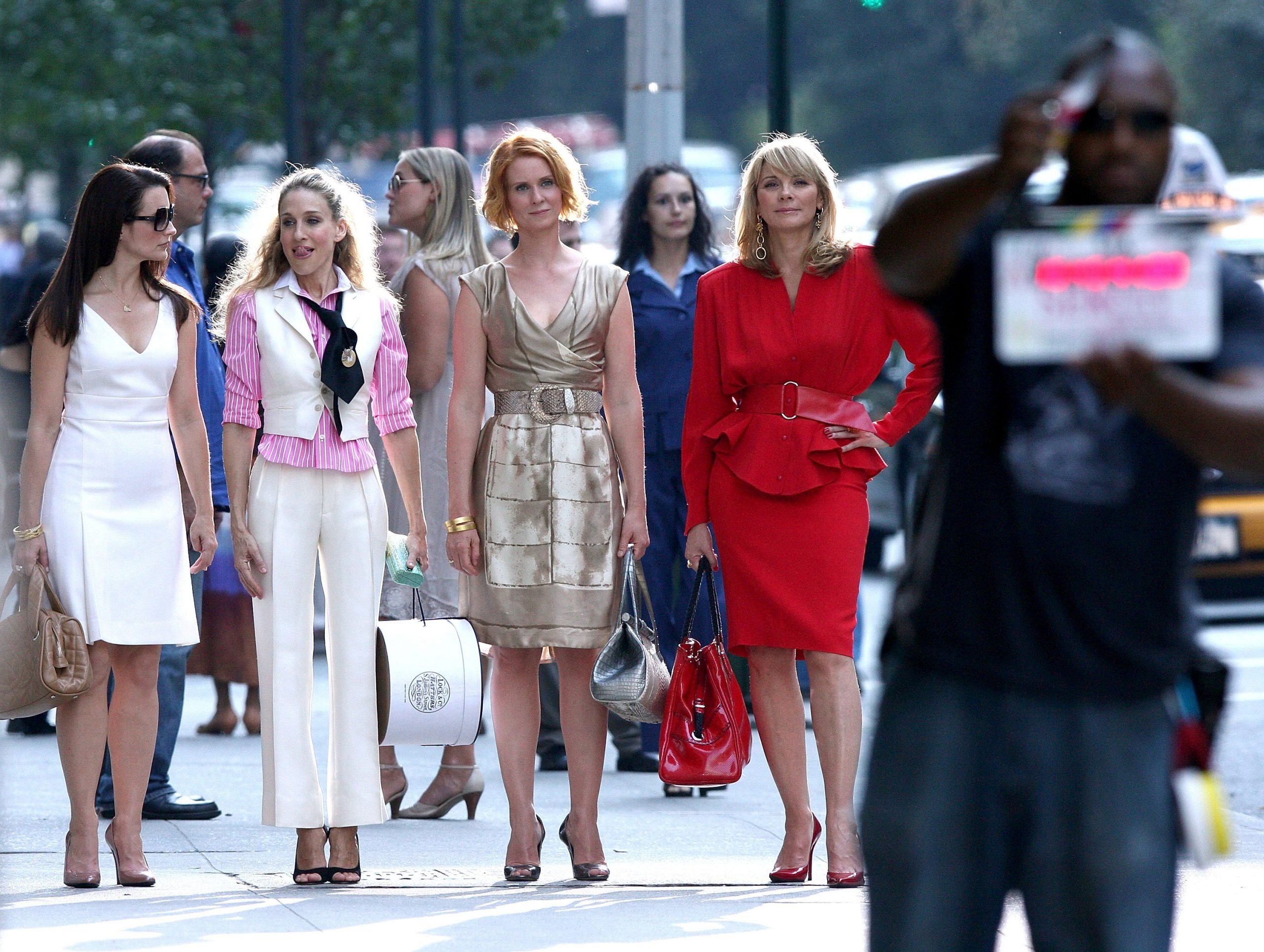 Kristin Davis, Sarah Jessica Parker, Cynthia Nixon and Kim Cattrall on the set of "Sex In The City: The Movie"