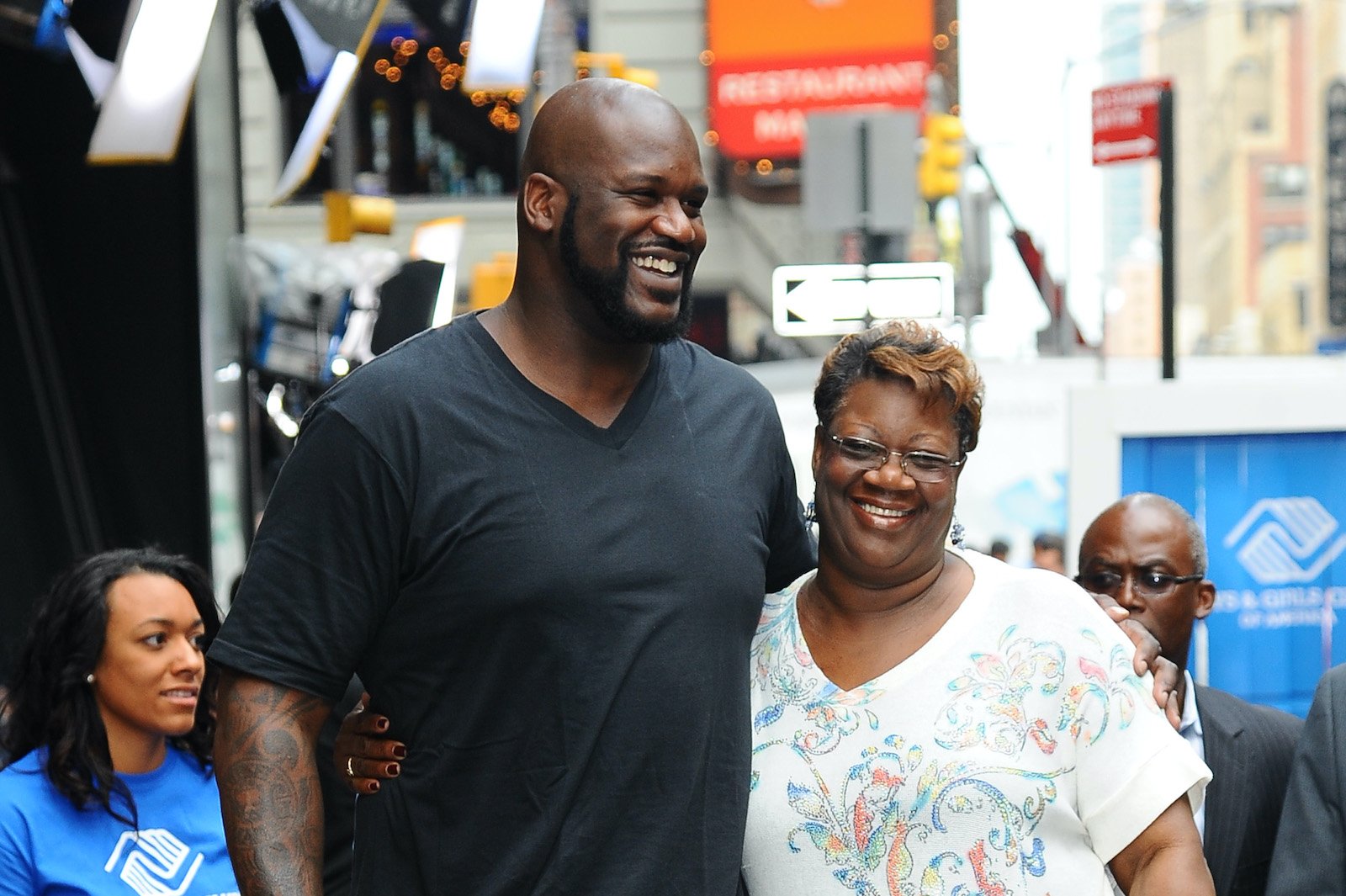 Shaquille O'Neal and his mother Lucille O'Neal are photographed outside Good Morning America in 2013