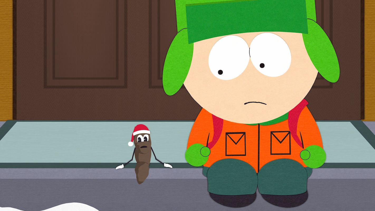 'South Park': Mr. Hankey and Kyle sit on the stoop, after 'Beavis and Butt-Head' scared the show off MTV