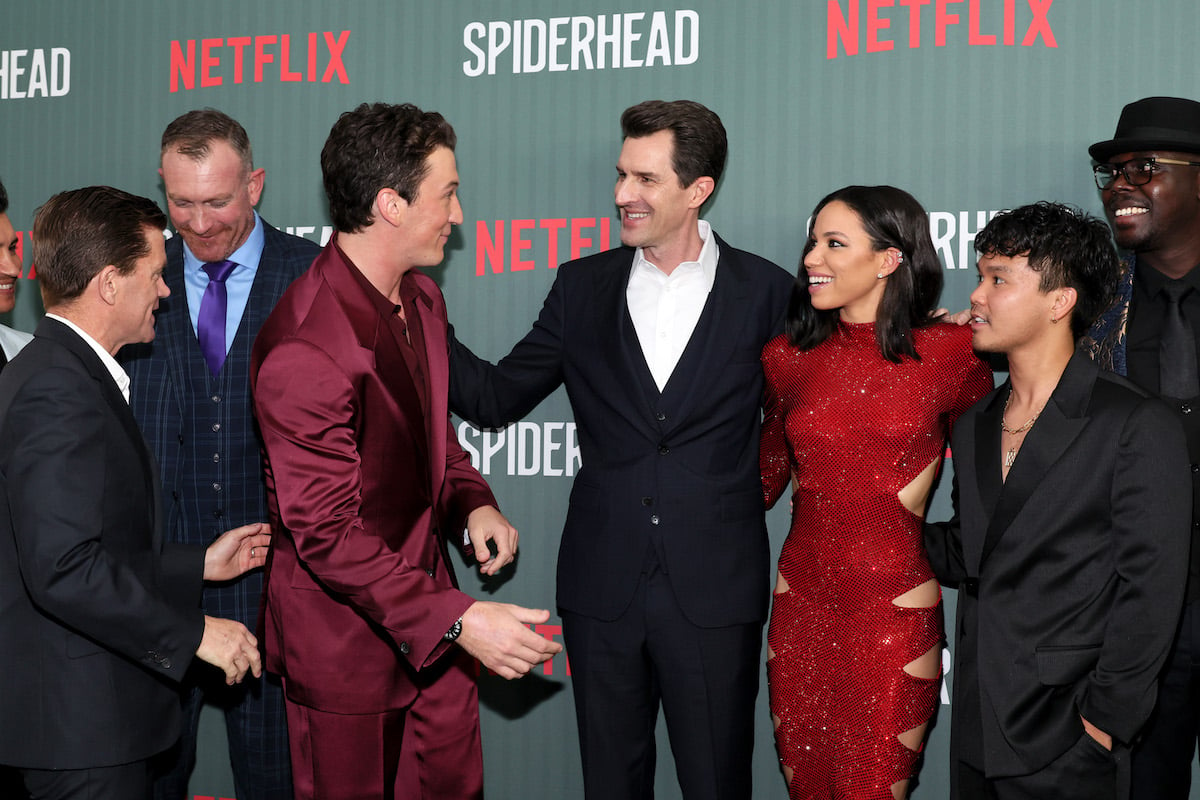 Tommy Harper, Daniel Reader, Miles Teller, Joseph Kosinski, Jurnee Smollett, Mark Paguio, and Stephen Tongun attend Netflix's "Spiderhead" screening