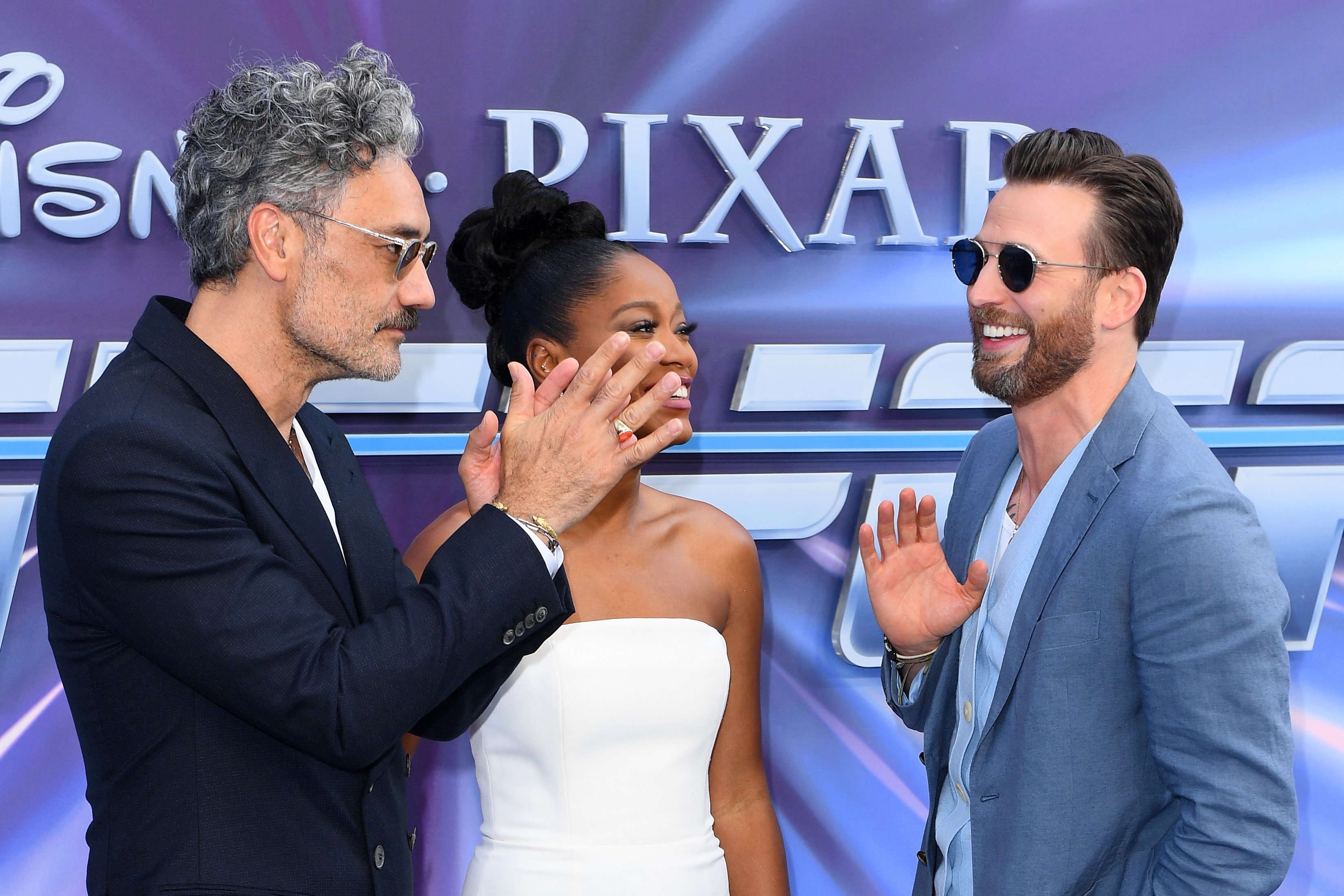 Star Wars actor Taika Waititi, actor Keke Palmer, and Marvel actor Chris Evans attend the UK premiere of Lightyear