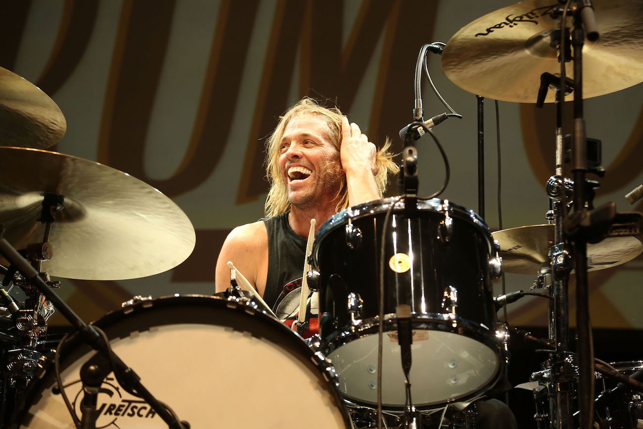 Foo Fighters' Taylor Hawkins performing at Guitar Center's 27th Annual Drum-Off at Club Nokia in 2016.
